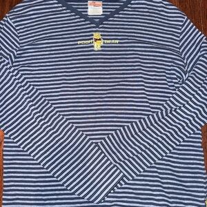 Vintage Disney Striped V-Neck Tee with Pooh Bear Embroidery